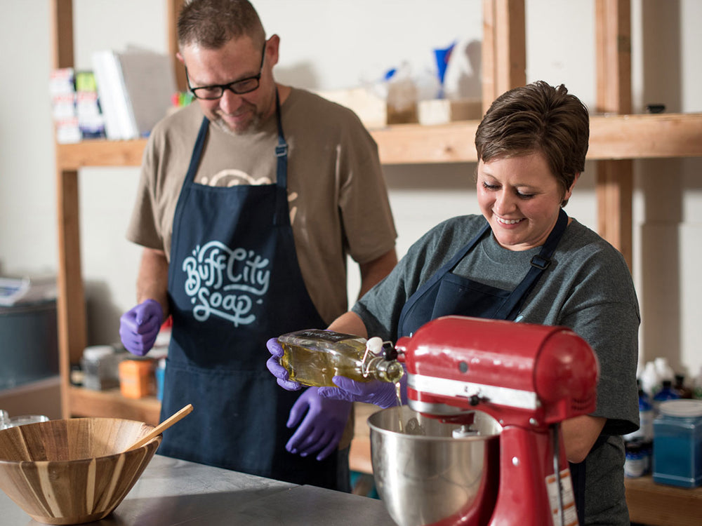 Owners Brad & Jenn in the factory